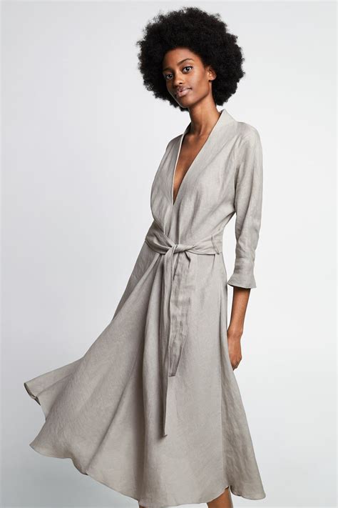 NWT ZARA Sz XL New Women's Linen Blend Midi Shirt Dress .